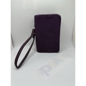 Thirty One 31 Vary You Wristlet Plum Dots Double Zip Wallet Card Holder 5.5”x4”